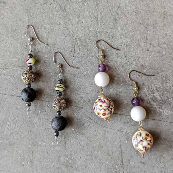 Handmade Round Bead Dangle Drop Earrings Set - Picture 6 of 6